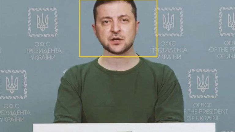 A faked video of Zelenskyy, where his head was noticably too large for his body, was shared online
