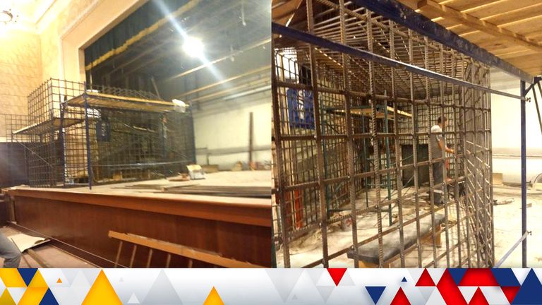 Picture posted on Ukraine defence page  showing cages reportedly being built for captured Ukrainians by Russian soldiers in  Mariupol
https://gur.gov.ua/en/content/24-serpnia-okupanty-mozhut-planuvaty-terakt-pid-chas-sudylyshcha-nad-ukrainskymy-heroiamy-v-mariupoli.html
