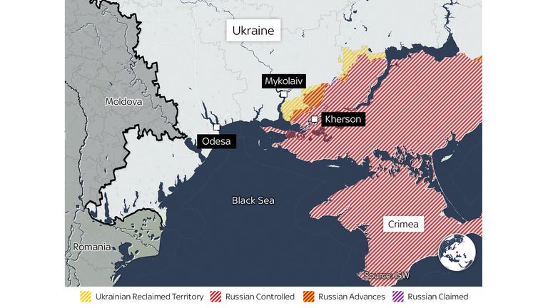 Ukraine map of Odesa Mykolaiv southern port area black sea - 1 August 2022