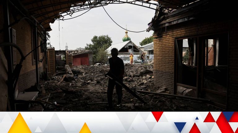 Debris of destroyed houses in Kramatorsk