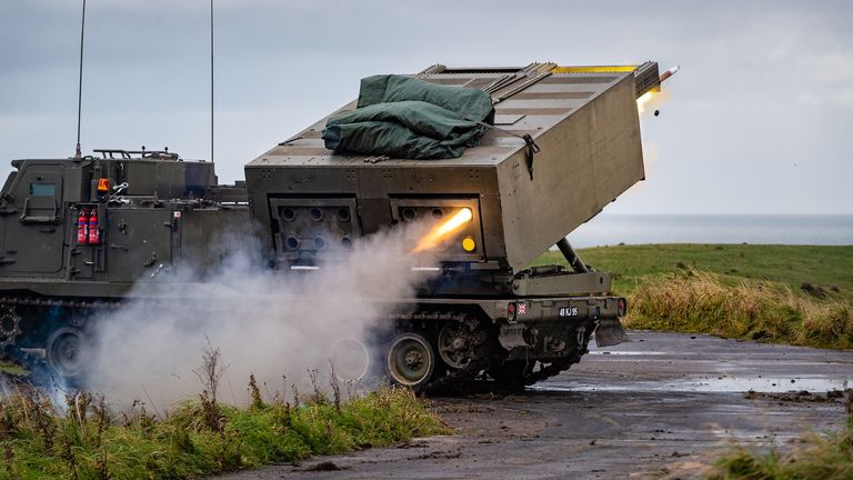 Undated handout photo issued by Ministry of Defence of Guided Multiple Launch Rocket System (GMLRS) firing at Kirkcudbright Ranges.The UK will send further MLRS to Ukraine as part of an enduring commitment to help the country defend itself against Russia&#39;s illegal invasion, Defence Secretary Ben Wallace has announced. Issue date: Thursday August 11, 2022.