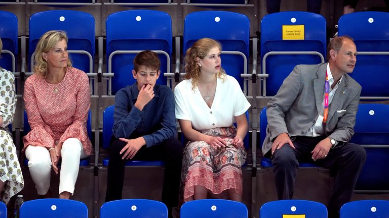 The Earl and Countess of Wessex with their children Lady Louise Windsor and James, Viscount Severn at Sandwell Aquatics Center on day five of the 2022 Commonwealth Games in Birmingham.  Picture date: Tuesday August 2, 2022.