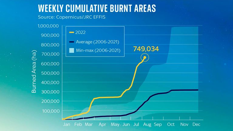 The area burned across the Europe Union this year is twice the 2006-21 average