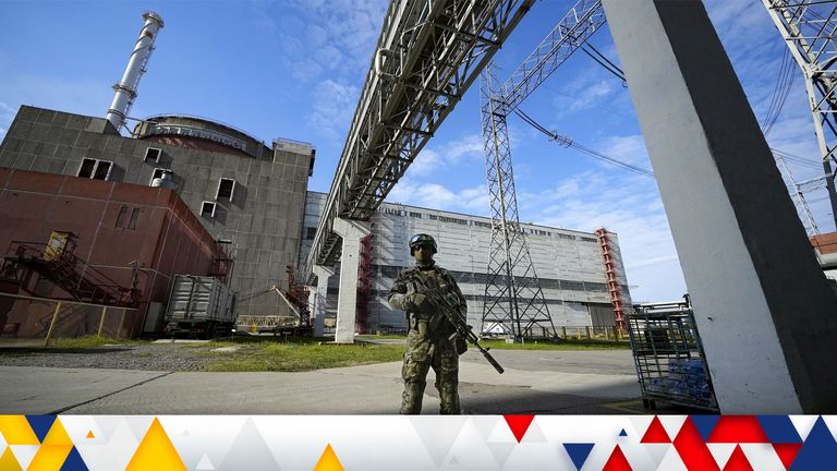 A Russian serviceman guards in an area of the Zaporizhzhia nuclear power station. Pic: AP