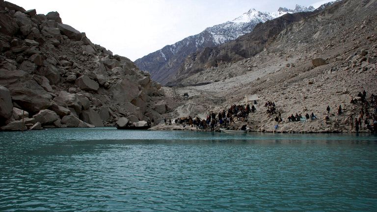 A lake formed in Hunza, Attabad, northern Pakistan. Pic: AP