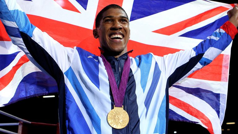 Anthony Joshua celebrates Olympic gold