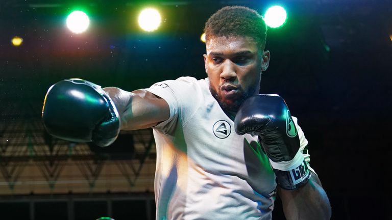 Anthony Joshua works the pads ahead of his rematch with Oleksandr Usyk. (Photo: Nick Potts/PA Wire/PA Images)