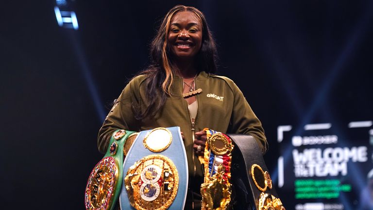 Savannah Marshall v Femke Hermans - Utilita Arena
Claressa Shields poses with her belts at the Utilita Arena, Newcastle. Picture date: Saturday April 2, 2022.
