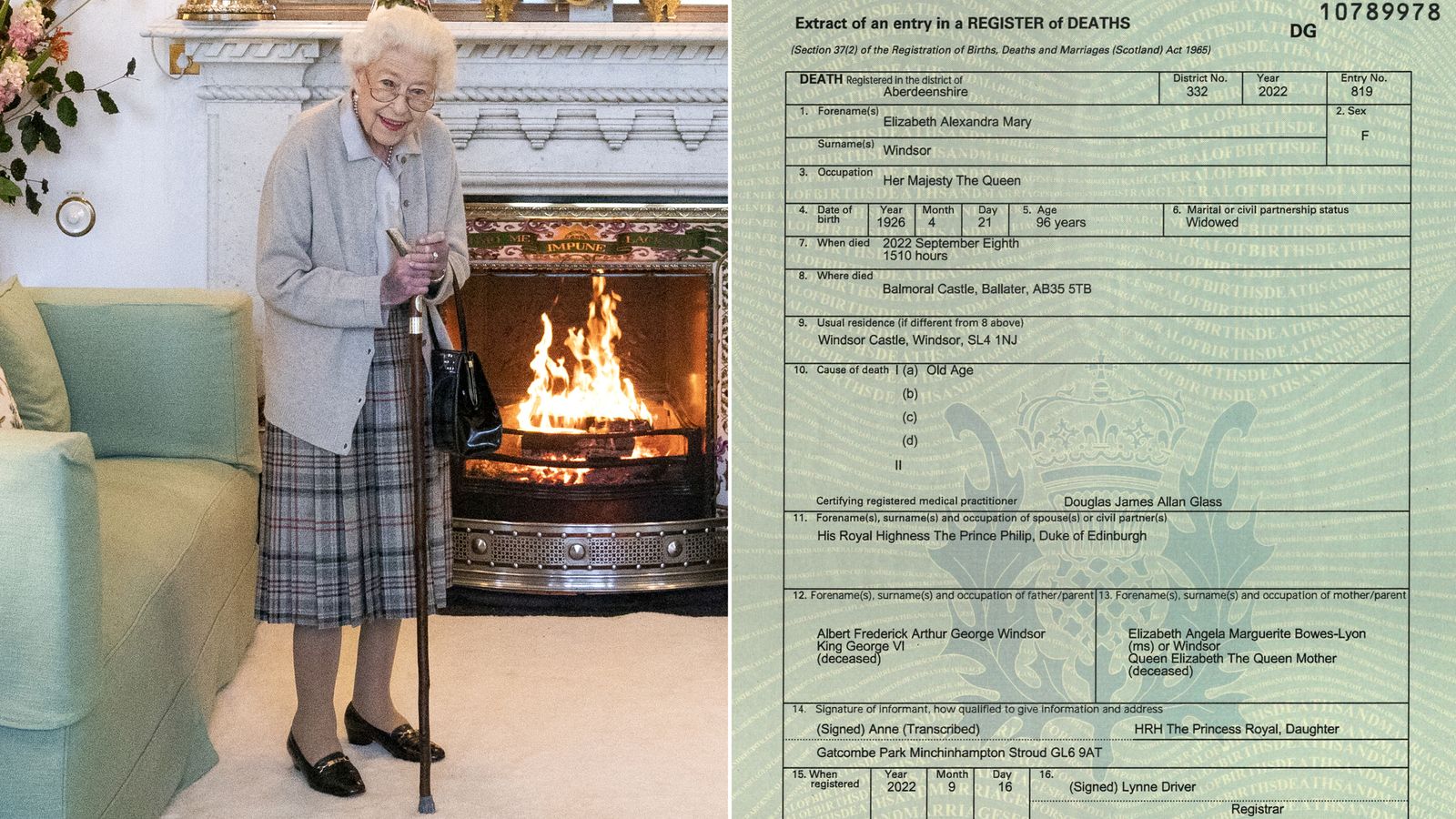 Queen's cause of death revealed in extract of certificate