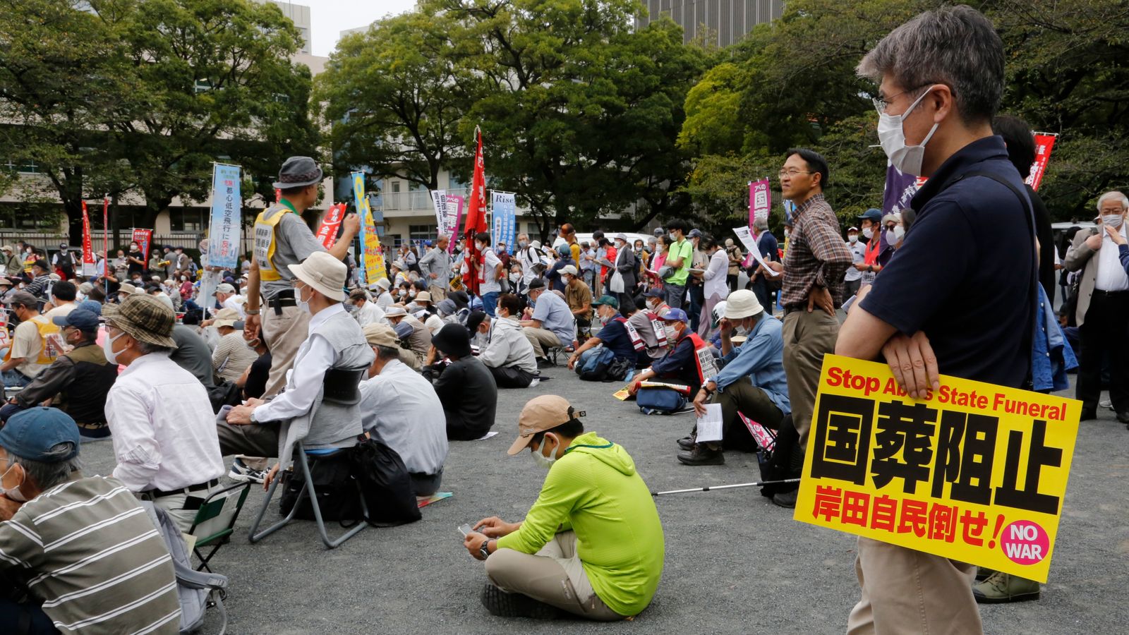 Shinzo Abe: Hundreds protest against former Japanese prime minister’s state funeral