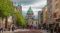  View along a street to the City Hall in Belfast. 