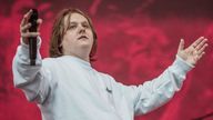 Lewis Capaldi on stage in Denmark in June