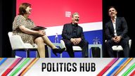 Shadow culture secretary Lucy Powell (left), former footballer Gary Neville (centre) and Labour leader Sir Keir Starmer (right) speaking at the Labour Party Conference at the ACC Liverpool. Picture date: Monday September 26, 2022.
