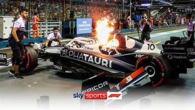 Gasly's AlphaTauri catches fire in bizarre pitstop incident