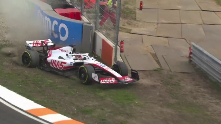 Kevin Magnussen goes into the gravel and hits the barrier!