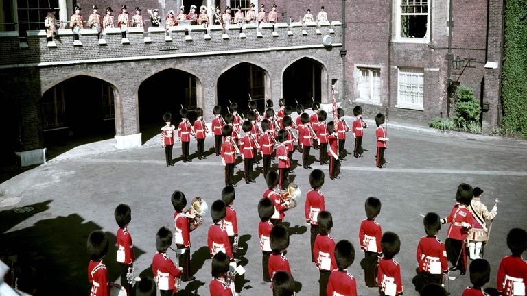 Garter King of Arms Sir George Bellew reads the first and principal proclamation of the accession of Queen Elizabeth II, from the balcony overlooking Friary Court, St James&#39;s Palace.