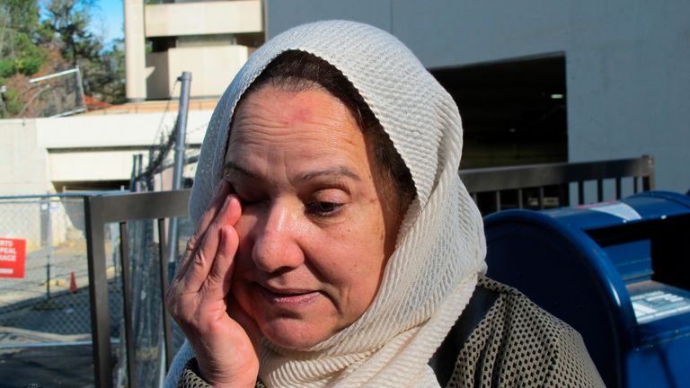Shamim Rahman, Adnan Syed's mother, wipes away a tear in the Maryland Court of Appeals in 2018