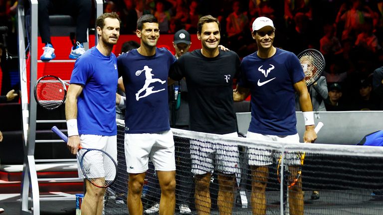 (L-R) Team Europe&#39;s Andy Murray, Novak Djokovic, Roger Federer and Rafael Nadal