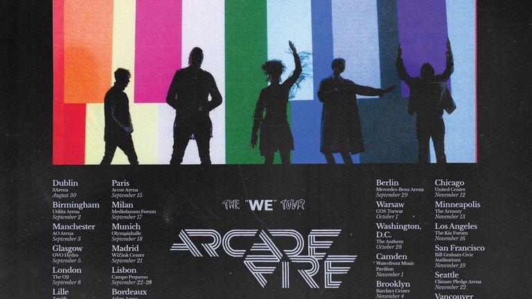 Arcade Fire's WE tour kicked off in Dublin and includes shows in Birmingham, Manchester, Glasgow and London in the UK.