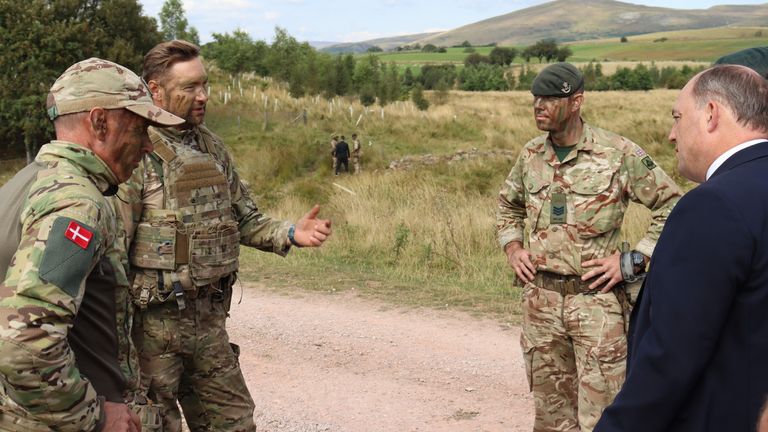 Defence Secretary Ben Wallace visits UK troops training Ukraine citizens to be soldiers. The UK is significantly expanding a training programme to turn potentially tens of thousands of Ukrainian recruits into frontline soldiers to fight Russia. Pic: Ministry of Defence