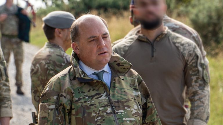Defence Secretary Ben Wallace visits UK troops training Ukraine citizens to be soldiers. The UK is significantly expanding a training programme to turn potentially tens of thousands of Ukrainian recruits into frontline soldiers to fight Russia. Pic: Ministry of Defence