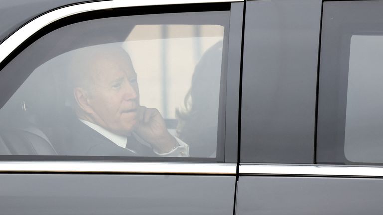  Joe Biden, arrives at the State Funeral of Queen Elizabeth II in his armoured limousine