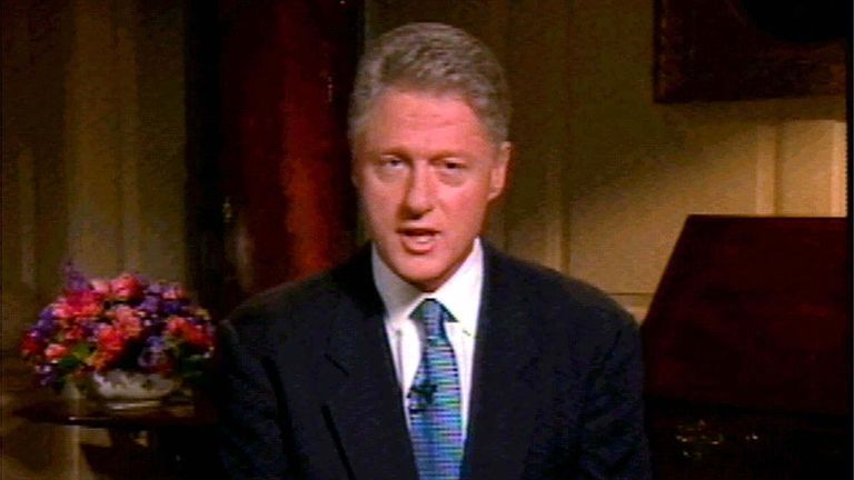 President Clinton addresses the nation from the White House August 17 after he testified for more than five hours to independent counsel Ken Starr&#39;s grand jury earlier in the day. Clinton admitted having a sexual relationship with Monica Lewinsky. SV/FMS
