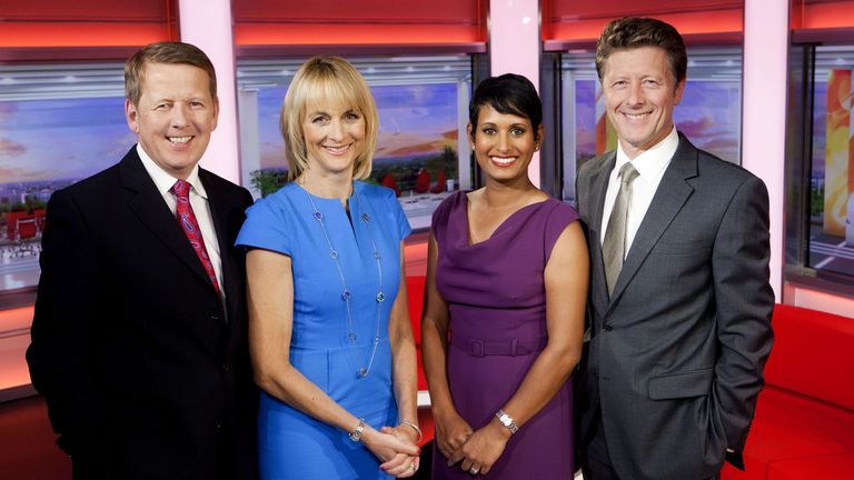 BBC Breakfast presenters (left to right) Bill Turnbull, Louise Minchin, Naga Munchetty and Charlie Stayt 