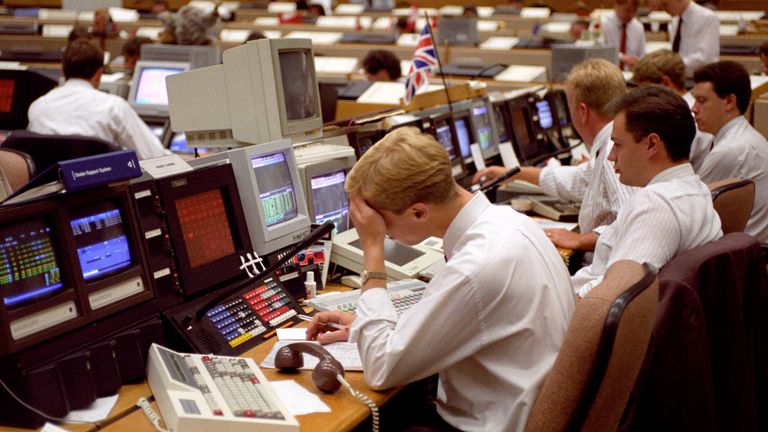 STERLING CRISIS 1992: Sterling dealers on the trading floor of Nat West&#39;s foreign exchange department, Bishopsgate, City of London, as the Pound still remains in the danger zone on Europe&#39;s exchange rate mechanism.
Read less
Picture by: JAMES JIM JAMES/PA Archive/PA Images
Date taken: 02-Aug-1992