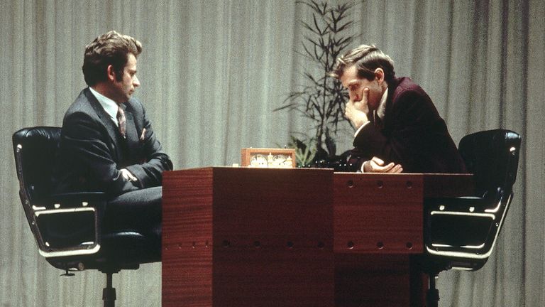 Bobby Fischer, right, and Boris Spassky play the last game of their historic 1972 "Match of the Century," in Reykjavik, Iceland. 
PIC:AP