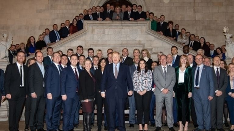Boris Johnson with his new MPs following the 2019 election