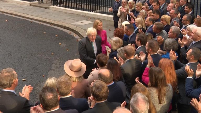 Boris Johnson thanks MP supporters and others as he leaves Downing Street 