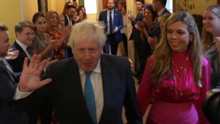 Boris Johnson is applauded by Downing Street staff