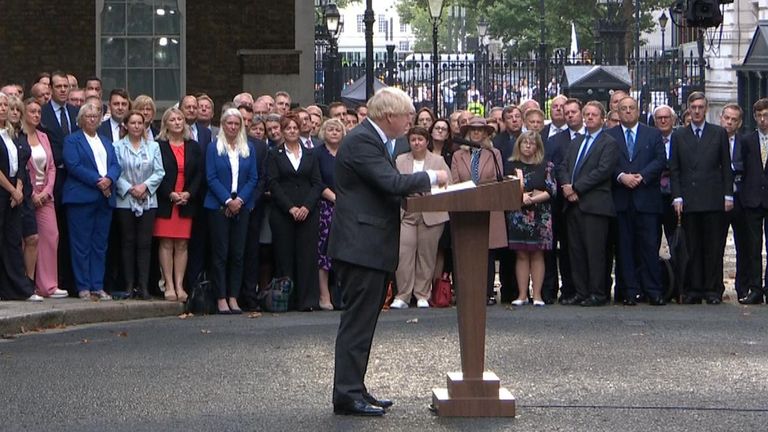 Boris Johnson makes reference to his own future during farewell speech in Downing Street