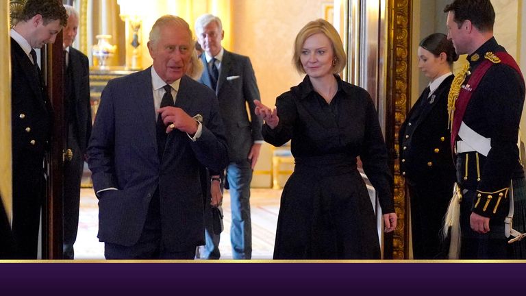 King Charles III during an audience with Prime Minister Liz Truss and members of her Cabinet in the 1844 Room, at Buckingham Palace, London. Picture date: Saturday September 10, 2022.
