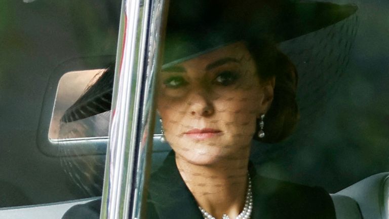 Britain&#39;s Catherine, Princess of Wales is seen travelling in a car, on the day of the state funeral and burial of Britain&#39;s Queen Elizabeth, in London, Britain, September 19, 2022 REUTERS/Peter Cziborra