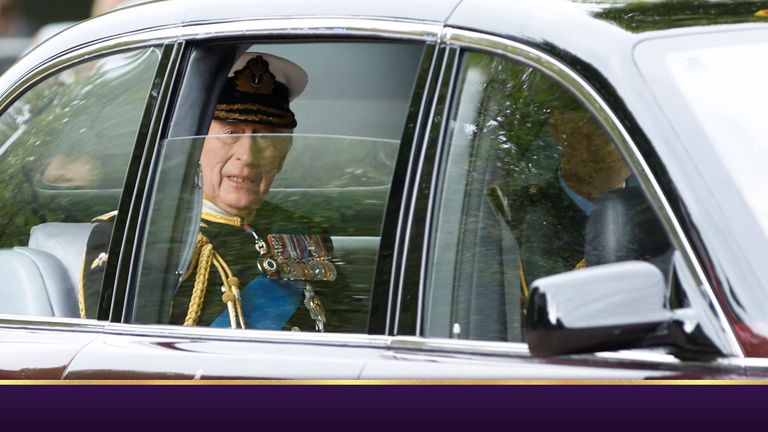 Britain&#39;s King Charles is seen travelling in a car on The Mall, on the day of the state funeral and burial of Britain&#39;s Queen Elizabeth, in London, Britain, September 19, 2022 REUTERS/Peter Cziborra