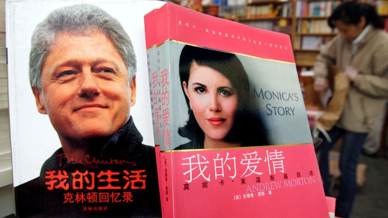 Former US president Bill Clinton&#39;s autobiography and former White House intern Monica Lewinsky&#39;s "Monica&#39;s Story" are displayed at a book fair in Beijing. Former US president Bill Clinton&#39;s autobiography and former White House intern Monica Lewinsky&#39;s "Monica&#39;s Story" are displayed at a book fair in Beijing October 8, 2004. REUTERS/Guang Niu
