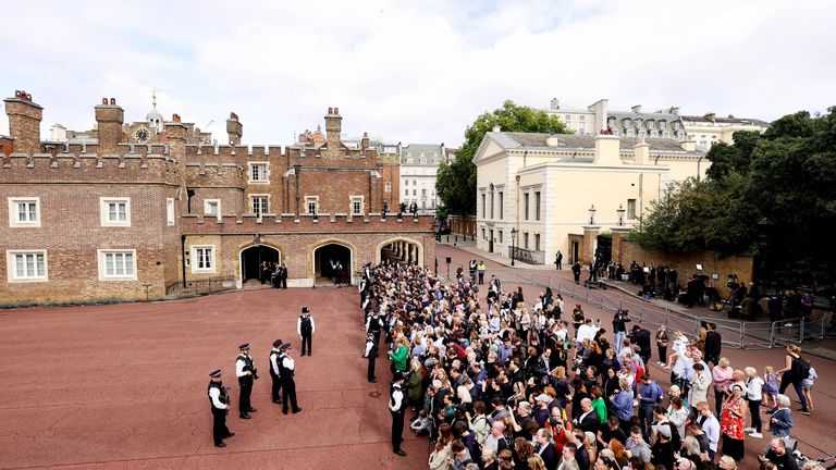 Crowds gather outside St James&#39;s Palace in London, during the Accession Council ceremony at St James&#39;s Palace, London, where King Charles III is formally proclaimed monarch. Charles automatically became King on the death of his mother, but the Accession Council, attended by Privy Councillors, confirms his role. Picture date: Saturday September 10, 2022.