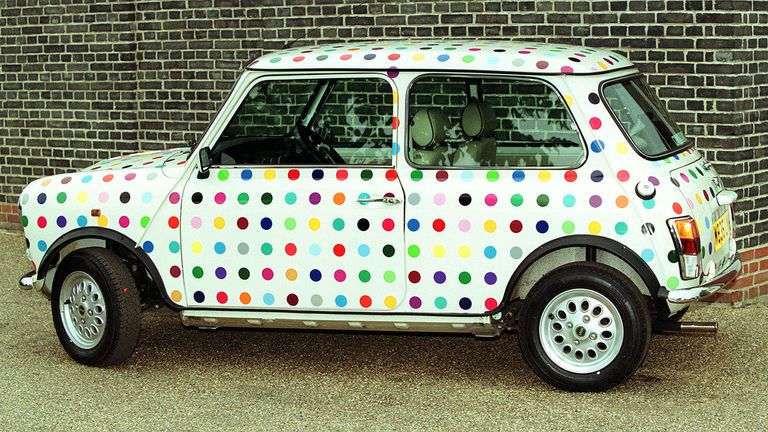 A mini painting by Damien Hirst, one of several specially commissioned items to be auctioned during the Serpentine Gallery's 30th anniversary gala dinner in London