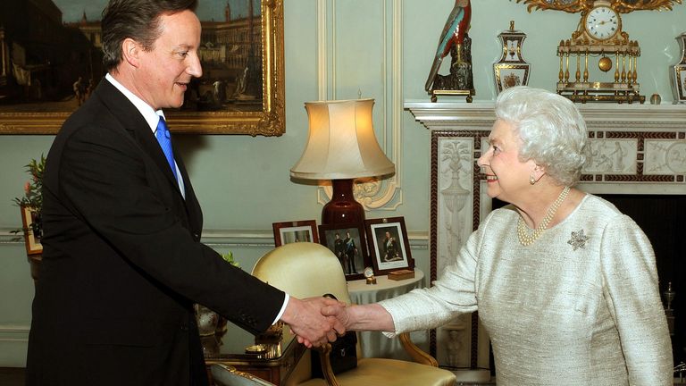 The Queen greets David Cameron at Buckingham Palace in 2010