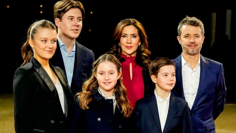 Danish heir, Crown Prince Frederik (far right), Crown Princess Mary and their children, who will retain their royal titles Pic: AP 