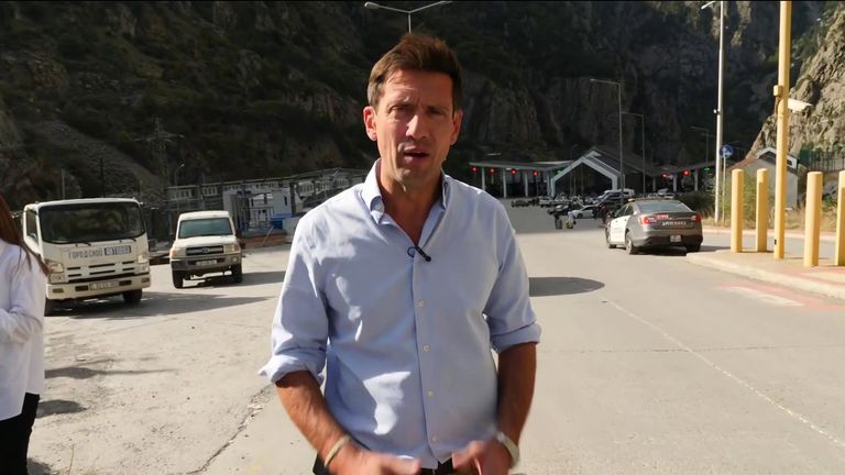 Sky&#39;s Dominic Waghorn is in Georgia and says around 100,000 people have already fled across the border from Russia, with many more queuing to leave