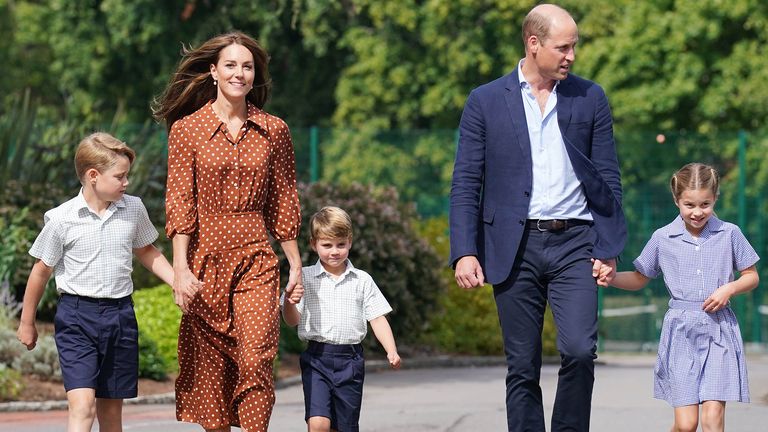 ENDS TO 22:30 BST WEDNESDAY, SEPTEMBER 7 Prince George, Princess Charlotte and Prince Louis, accompanied by their parents The Duke and Duchess of Cambridge, settle in for the afternoon at Lambrook School, near Ascot in Berkshire.  The Afternoon Settlement is an annual event held to welcome incoming students and their families to Lambrook and takes place the day before the start of the new semester.  Date taken: Wednesday, September 7, 2022.