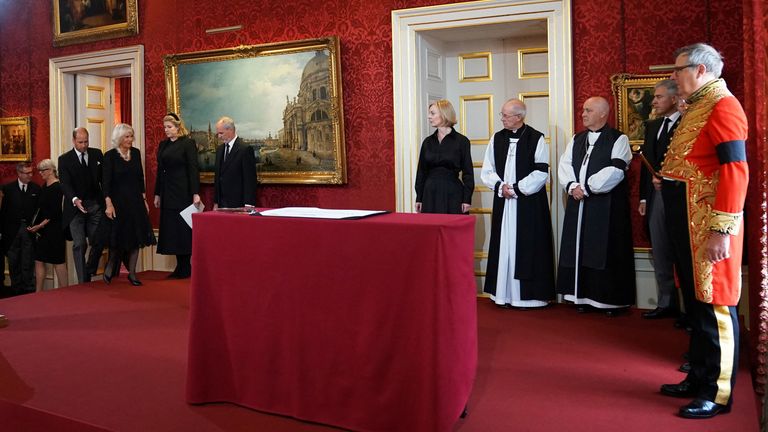 The Duke of Norfolk, far right, at the Accession Council ceremony at St James&#39;s Palace where King Charles was formally proclaimed the new monarch. 