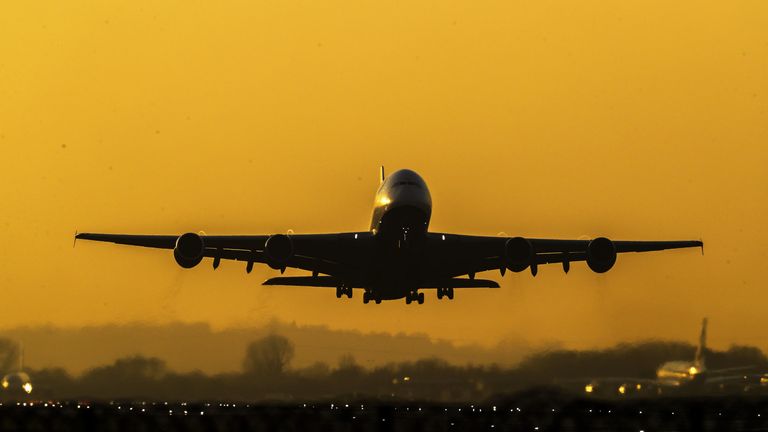 A British Airways Airbus A380-841 as it takes off from Heathrow Airport