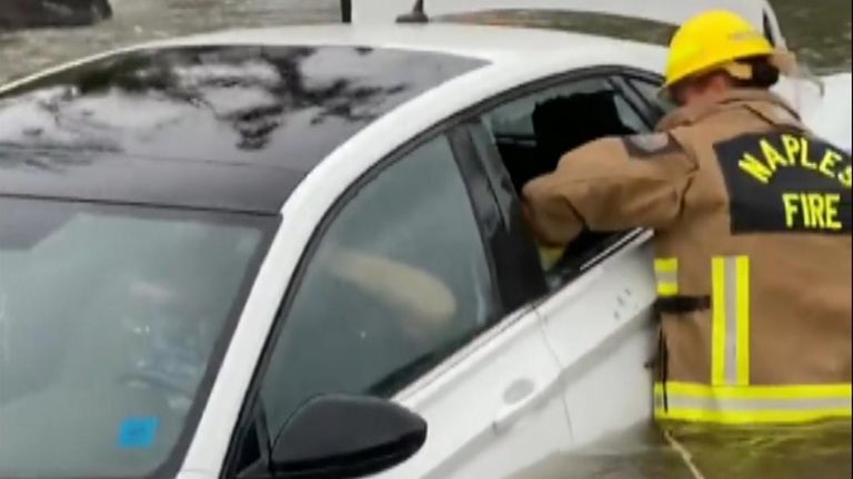&#34;Please let this be a lesson to stay off the roads when flooding is possible&#34;, said the Naples Fire Rescue Service after posting footage of a dramatic rescue operation in Naples, Florida.