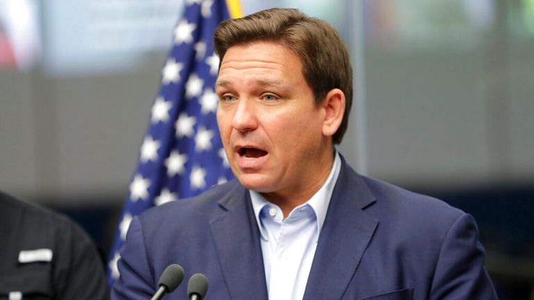 Florida Governor Ron DeSantis addressing journalists in Tallahassee, Florida Pic: Tallahassee Democrat / AP 