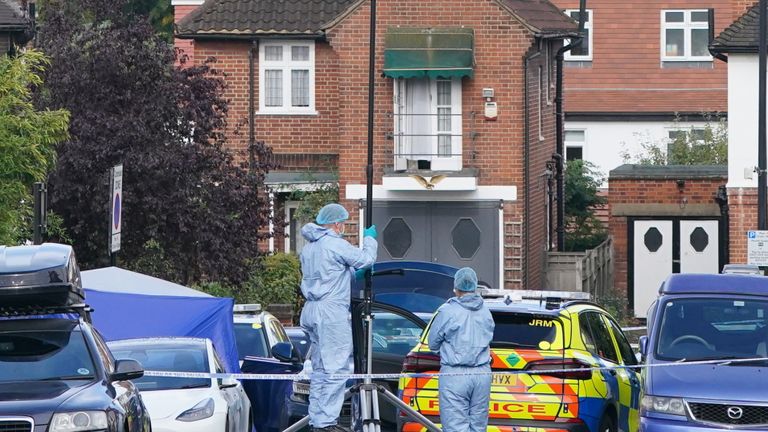 Forensics officers at the scene in Kirkstall Gardens, Streatham Hill, south London, where a man was shot by armed officers from the Metropolitan Police following a pursuit on Monday evening. The man, believed to be in his 20s, has died in hospital. Picture date: Tuesday September 6, 2022.
