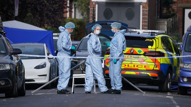 Forensics officers at the scene in Kirkstall Gardens, Streatham Hill, south London, where a man was shot by armed officers from the Metropolitan Police following a pursuit on Monday evening. The man, believed to be in his 20s, has died in hospital. Picture date: Tuesday September 6, 2022.
